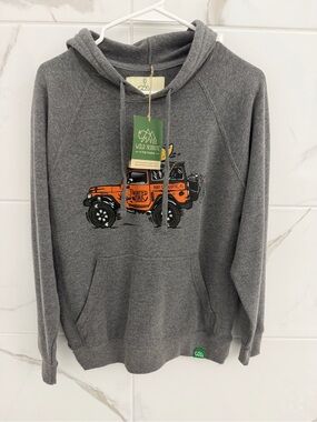 Wild Tribute Unisex Gray Hooded Sweatshirt with Orange Jeep Graphic